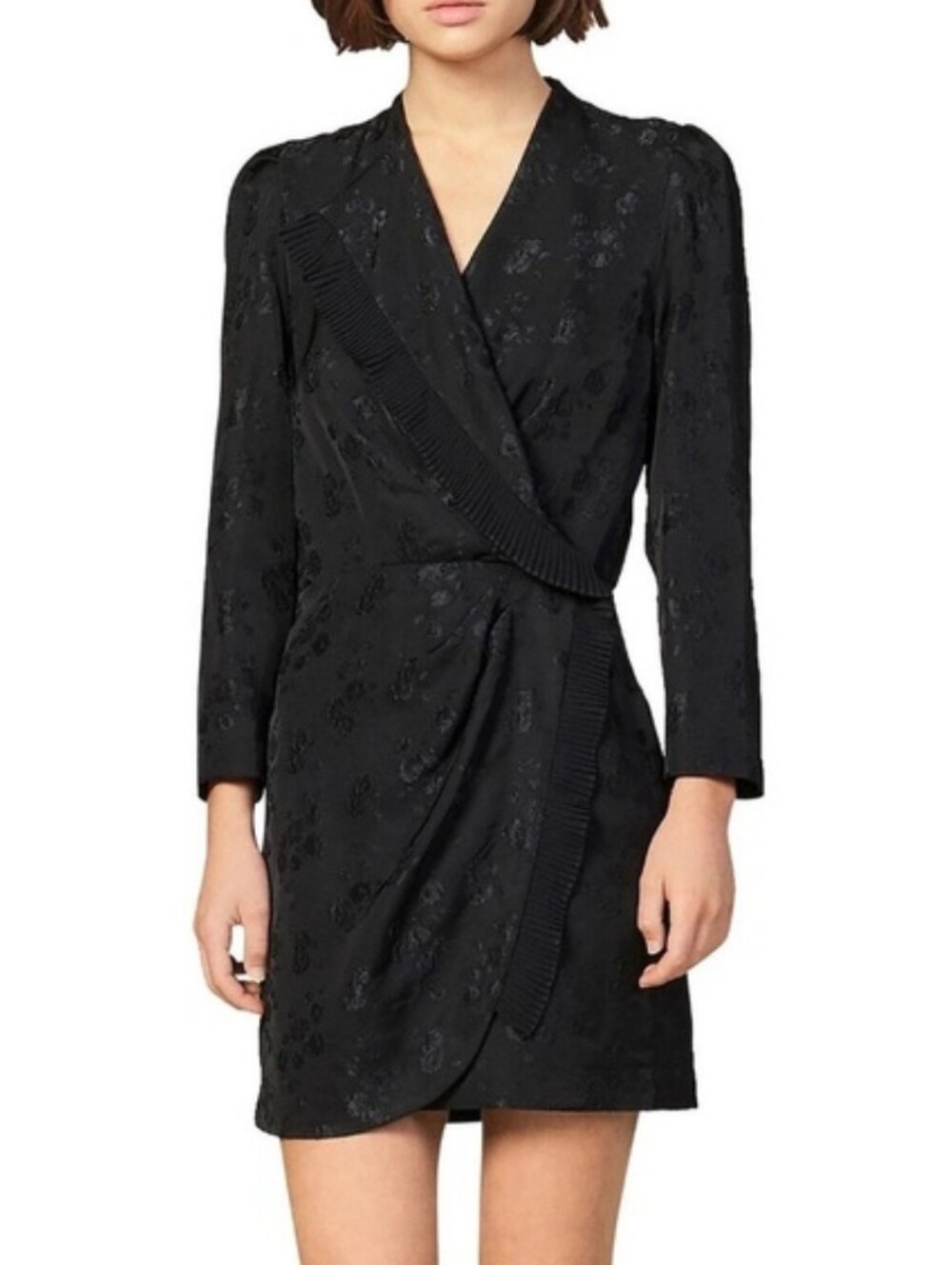Sandro Paris Walls wrap-effect floral-jacquard mini dress Sz 38 Sz 6